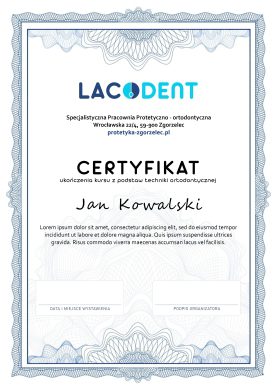 certyfikat ukończenia szkolenia w Laco Dent